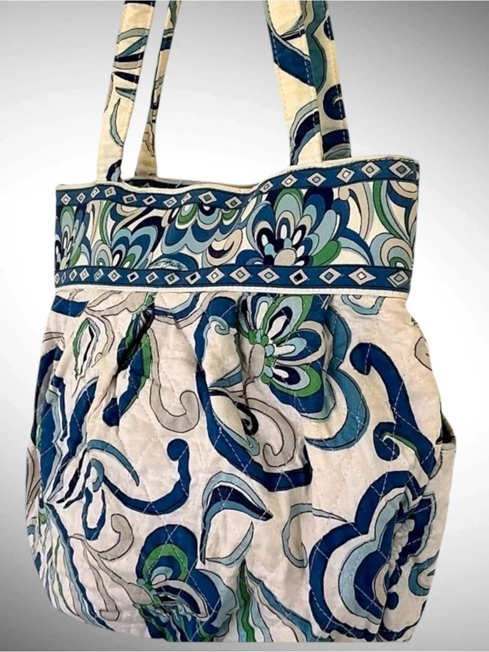 Vera Bradley Blue Paisley Shoulder Bag Quilted Tote Floral Mediterranean Morgan